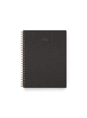 2026 Compact Task Planner in Charcoal Gray bookcloth with brass wire-o binding front view || Charcoal Gray