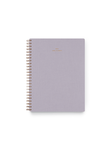 2026 Compact Task Planner in Lavender Gray bookcloth with brass wire-o binding front view ||  Lavender Gray