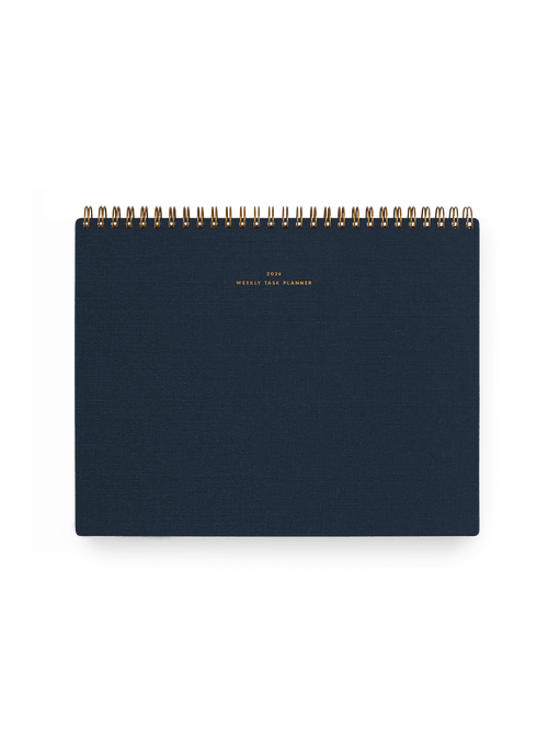 Appointed 2026 top-bound Weekly Task Planner with brass wire-o binding and gold foil details || Oxford Blue