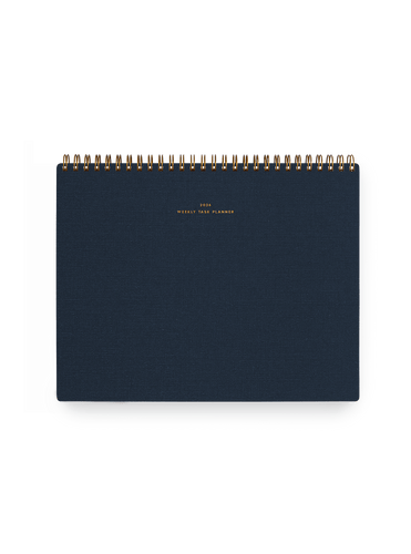Appointed 2026 top-bound Weekly Task Planner with brass wire-o binding and gold foil details || Oxford Blue