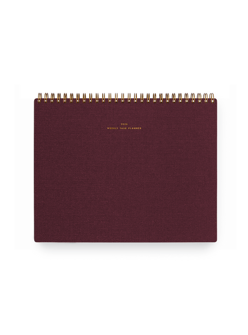 Appointed 2026 top-bound Weekly Task Planner with brass wire-o binding and gold foil details || Pomegranate