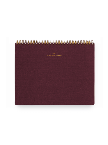 Appointed 2026 top-bound Weekly Task Planner with brass wire-o binding and gold foil details || Pomegranate