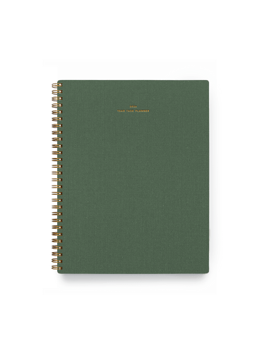 2026 Year Task Planner in Fern Green bookcloth with brass wire-o binding front view || Fern Green