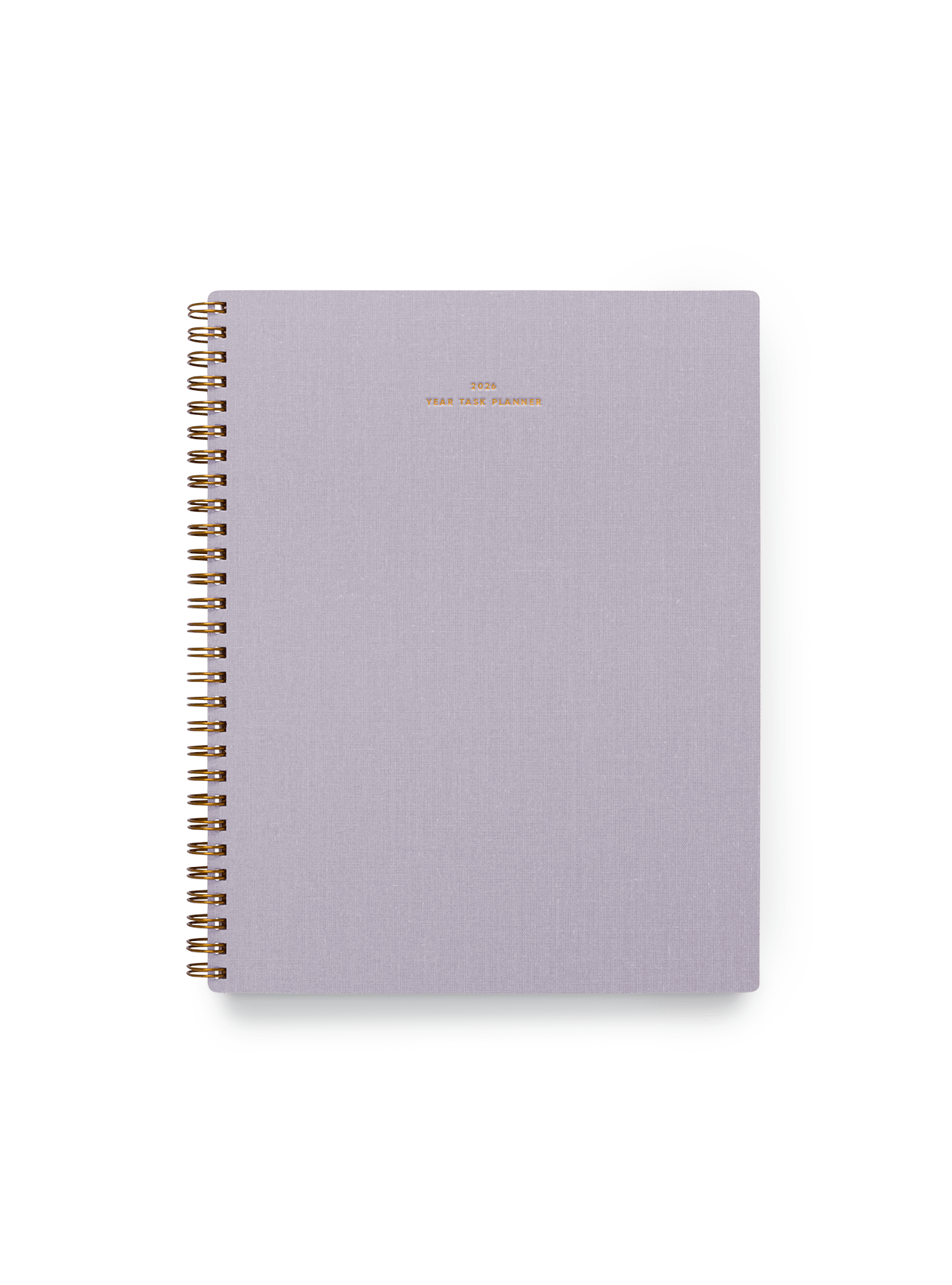 2026 Year Task Planner in Lavender Gray bookcloth with brass wire-o binding front view