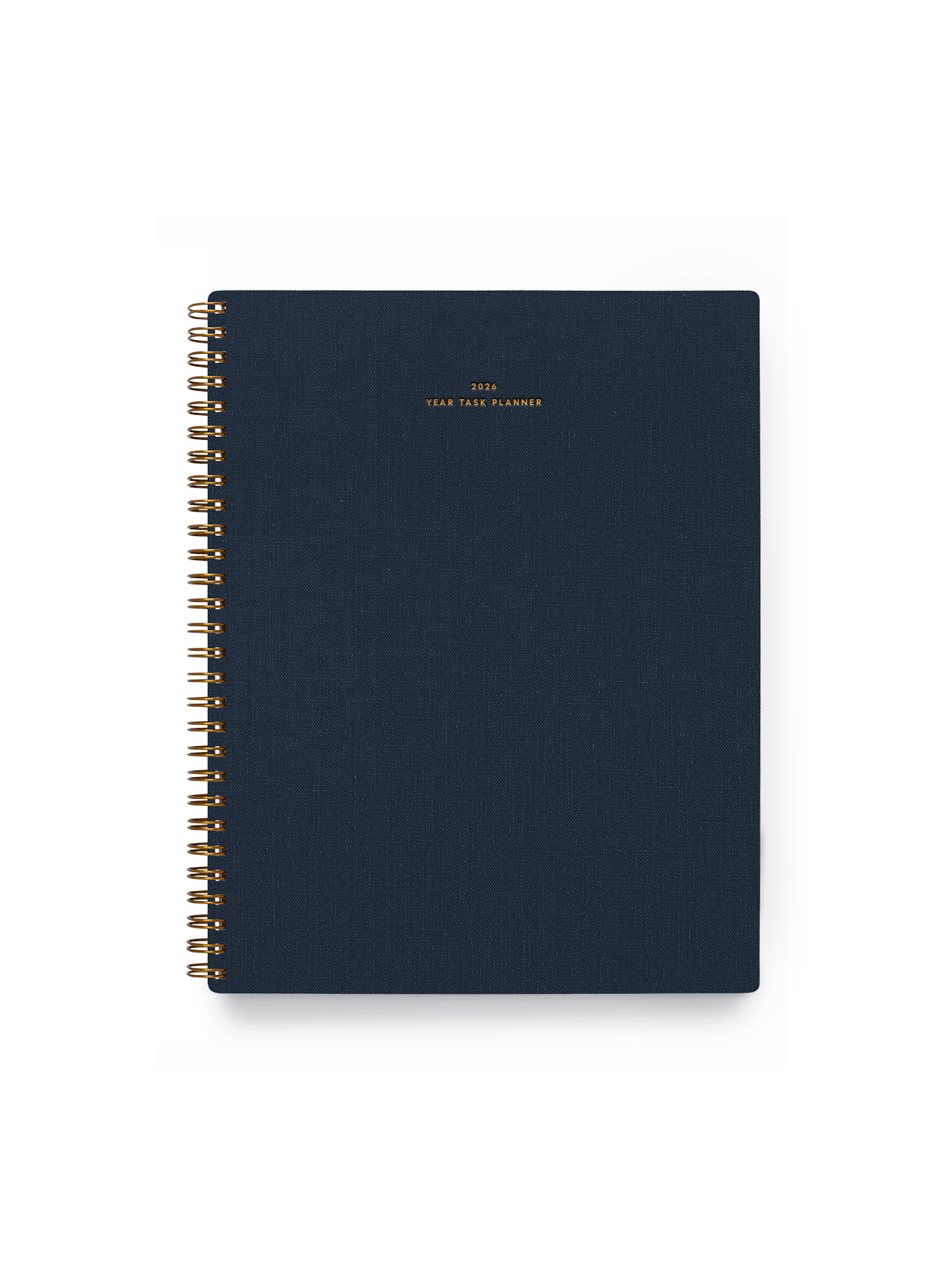 2026 Year Task Planner in Oxford Blue bookcloth with brass wire-o binding front view
