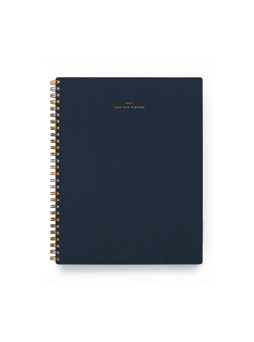 2026 Year Task Planner in Oxford Blue bookcloth with brass wire-o binding front view