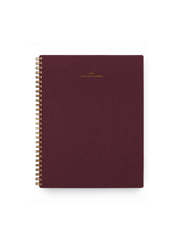 2026 Year Task Planner in Pomegranate bookcloth with brass wire-o binding front view || Pomegranate