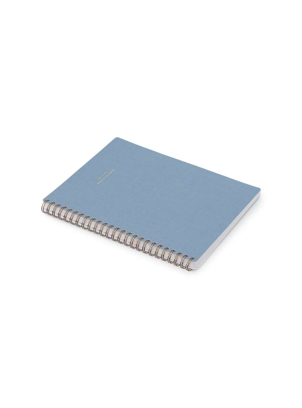 25-26 Weekly Grid Planner in Chambray Blue bookcloth with brass wire-o binding angle view || Chambray Blue 
