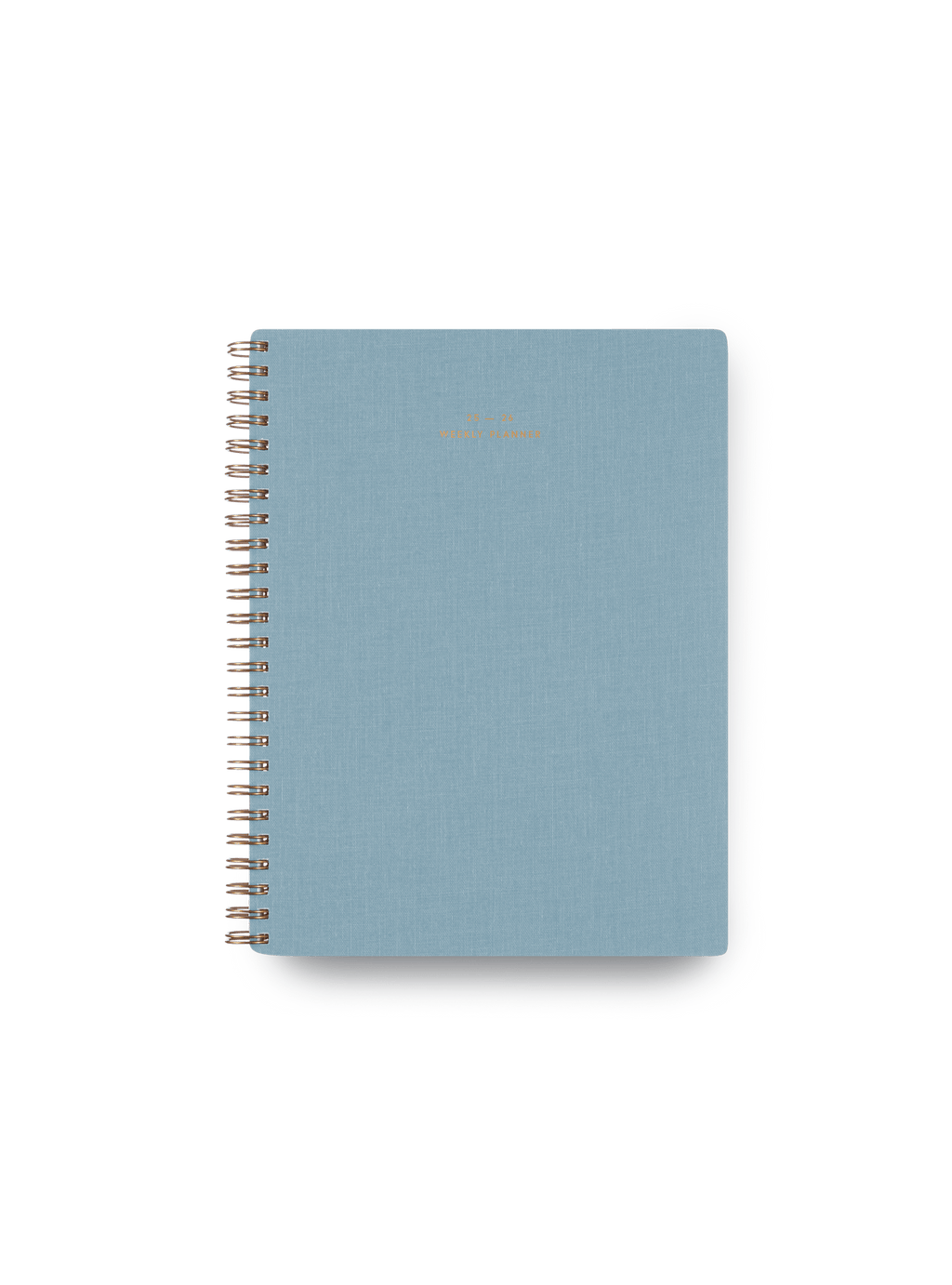 25-26 Weekly Grid Planner in Chambray Blue bookcloth with brass wire-o binding front view || Chambray Blue
