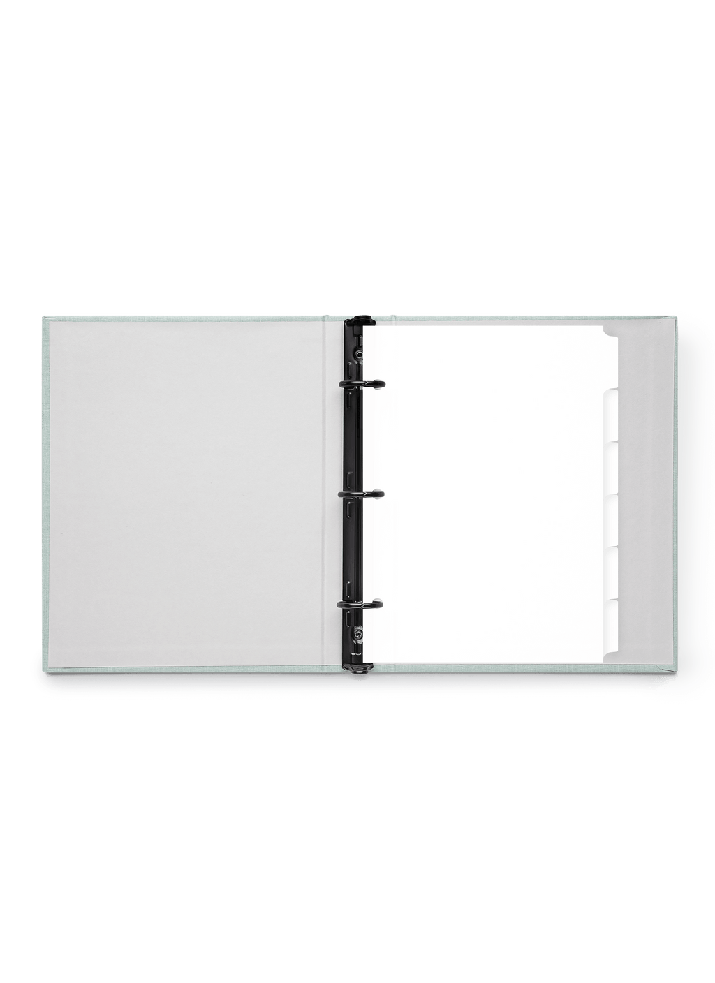 The appointed.mommpact Binder Tabs in the Mineral Compact Binder, front view.