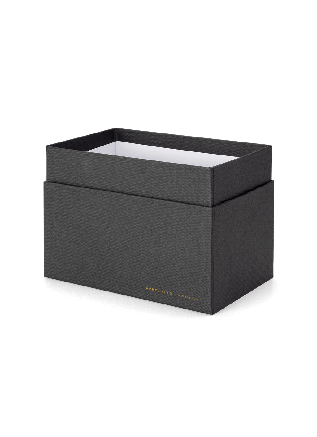 Angled view of Sage Card Keeper, lid off and empty || Onyx