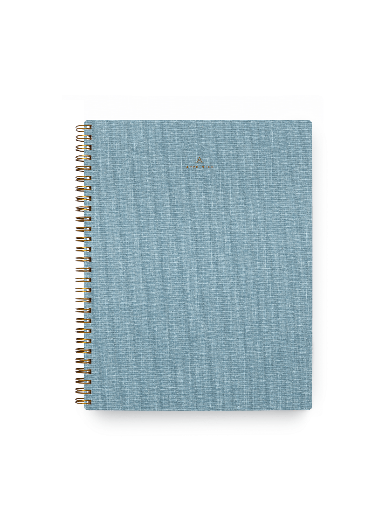 Appointed Notebook in Chambray Blue bookcloth with brass wire-o binding front view || Chambray Blue