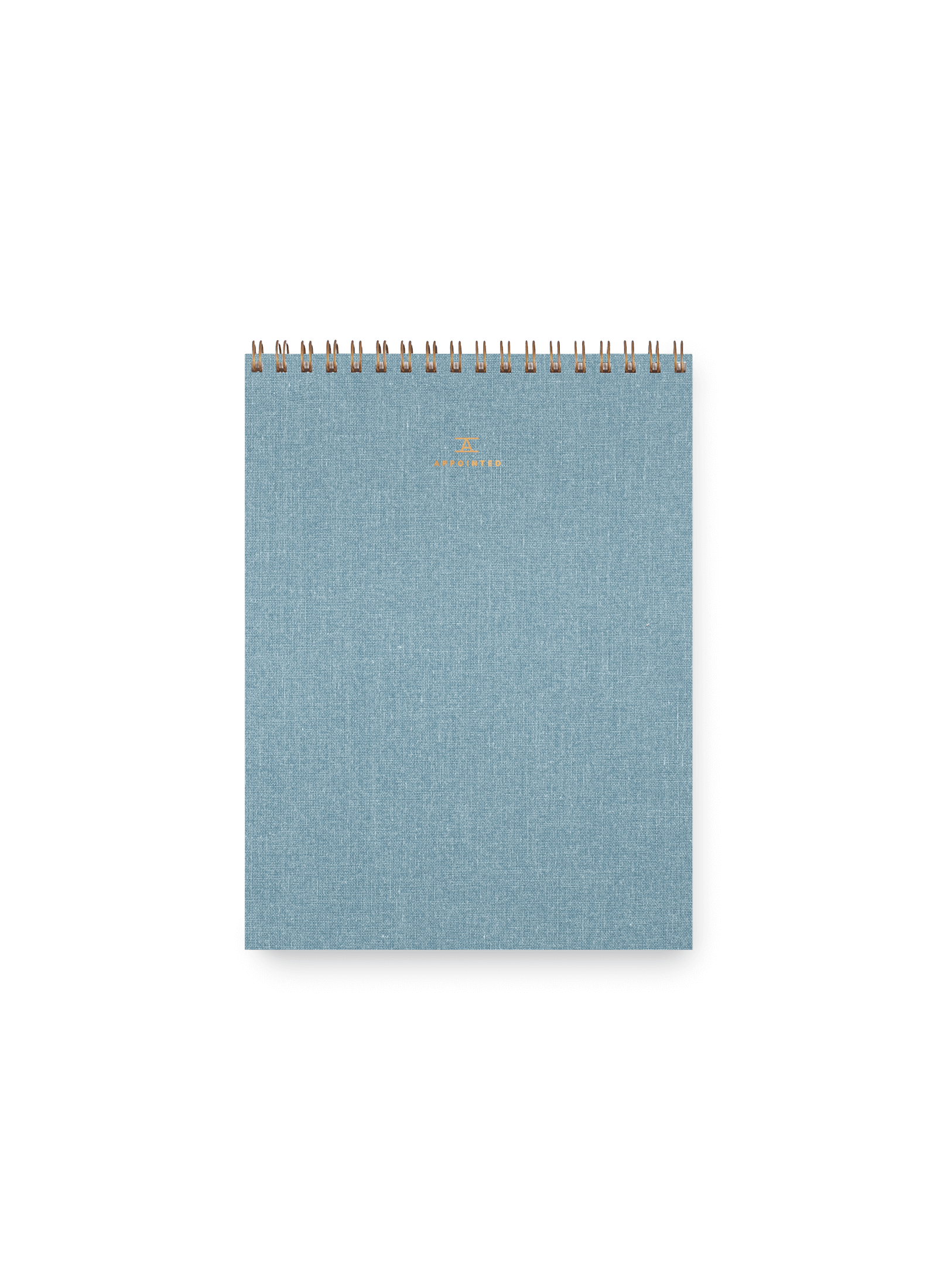 Appointed Office Notepad in Chambray Blue bookcloth with brass wire-o binding front view || Chambray Blue