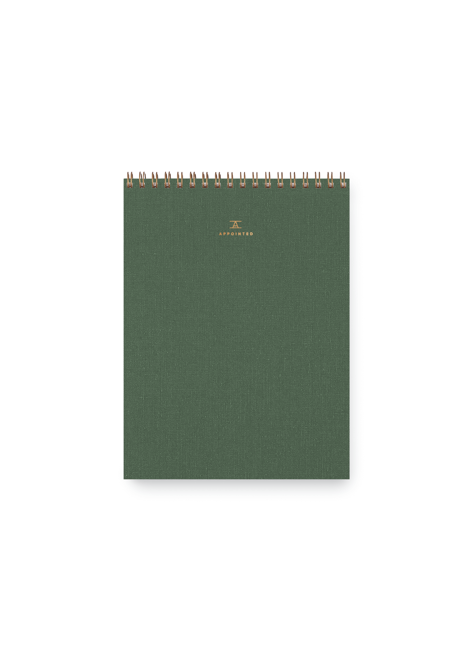 Appointed Office Notepad in Fern Green bookcloth with brass wire-o binding front view || Fern Green