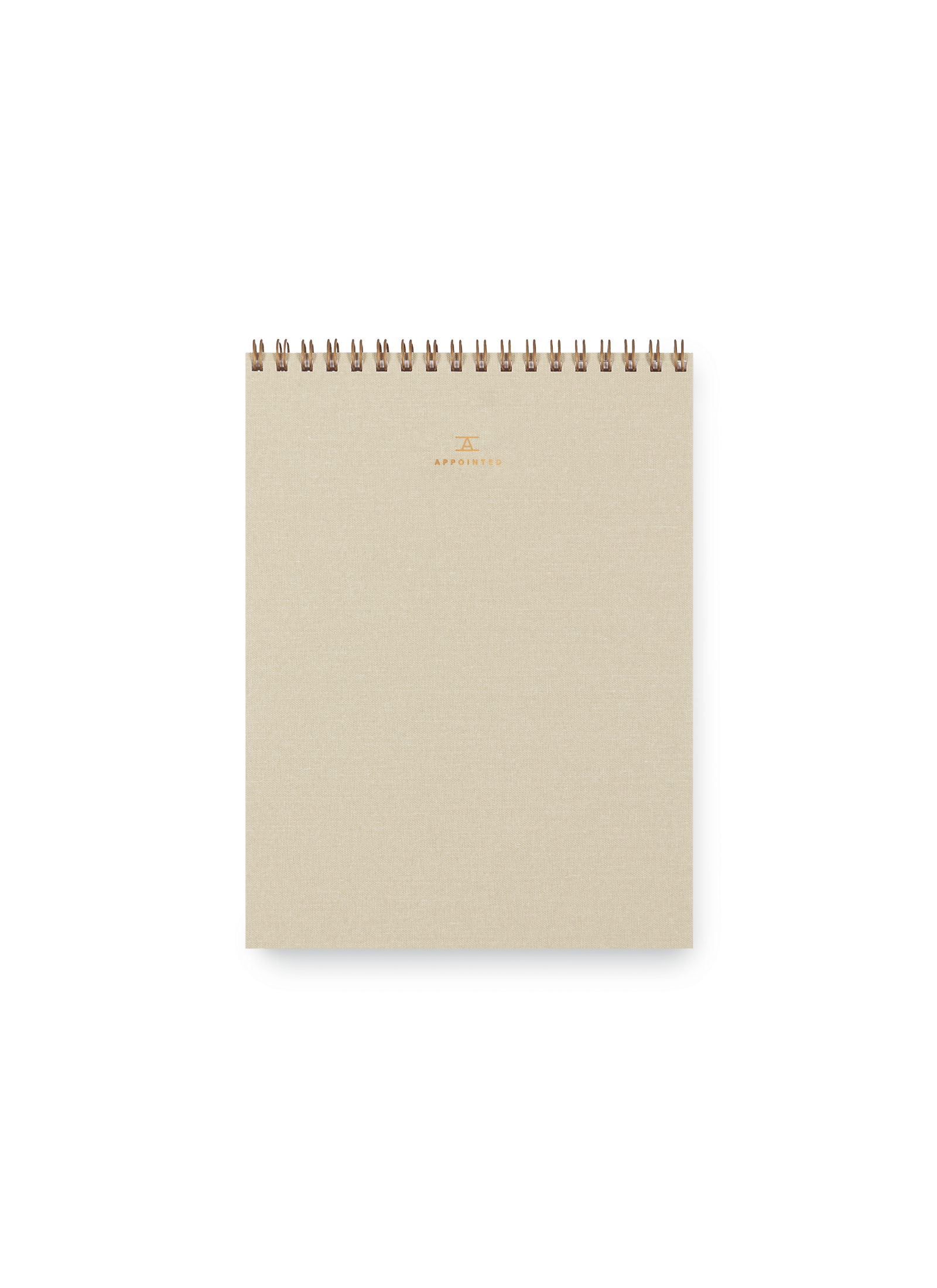 Appointed Office Notepad in Natural Linen bookcloth with brass wire-o binding front view || Natural Linen